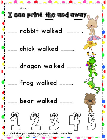 Print the sight word the and away